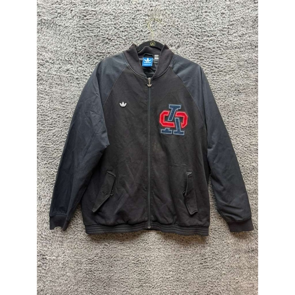 Adidas Trefoil Bomber Letterman Full-Zip Varsity Jacket Black Mens Size XL